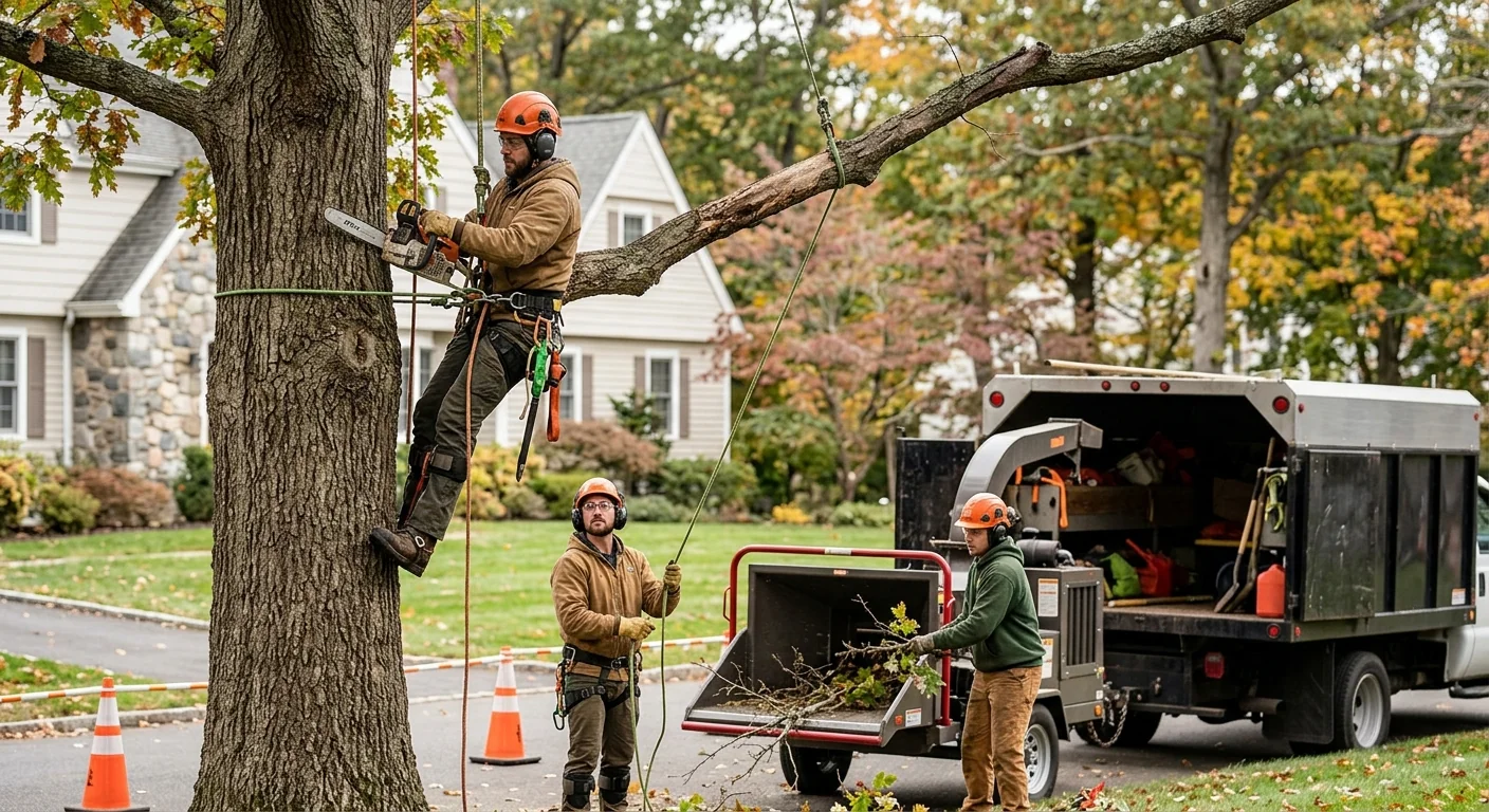 Crane lifting a large tree section over a Milford residential property
