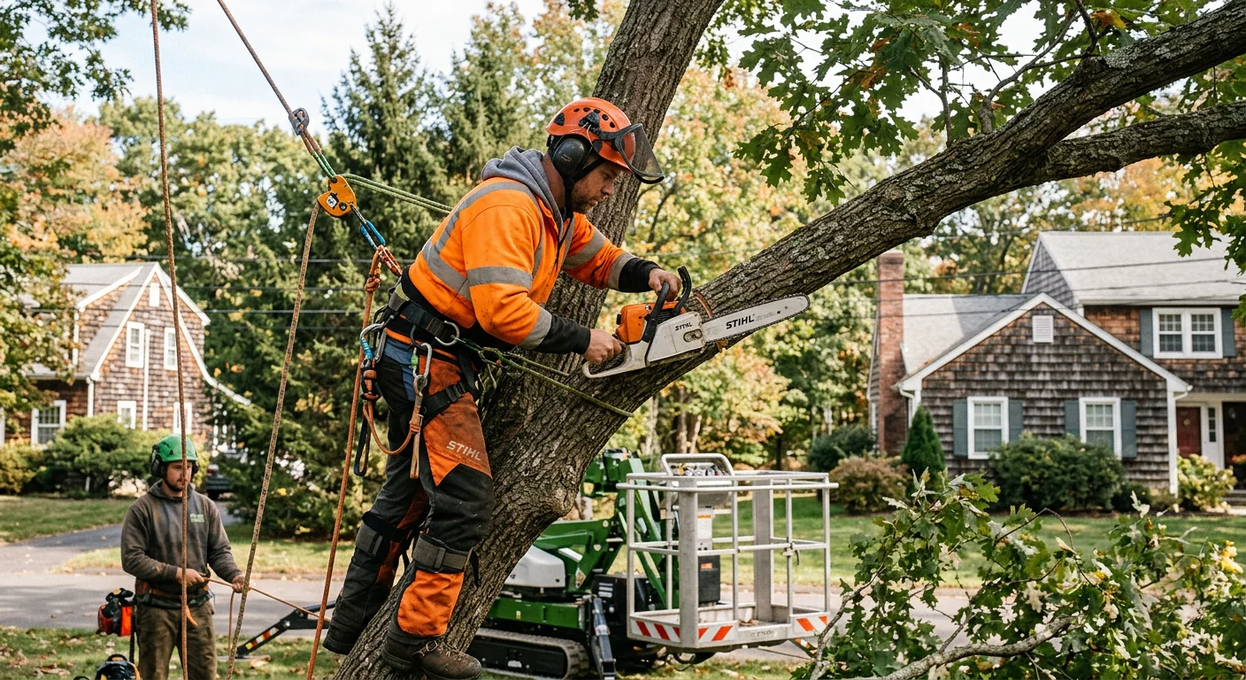 Uprooted tree leaning against a Milford home after a wind storm