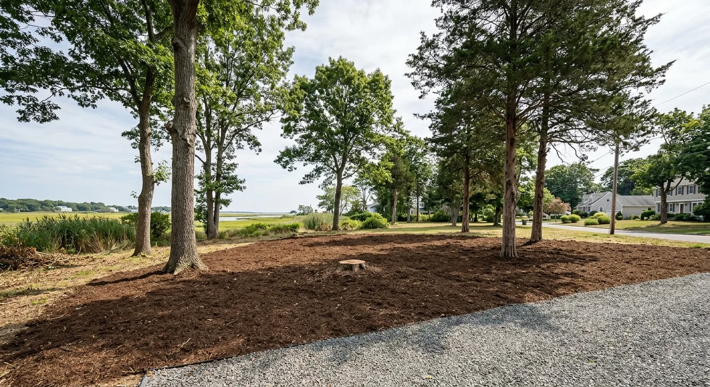 Finished cleared lot after hazardous tree removal on a coastal property