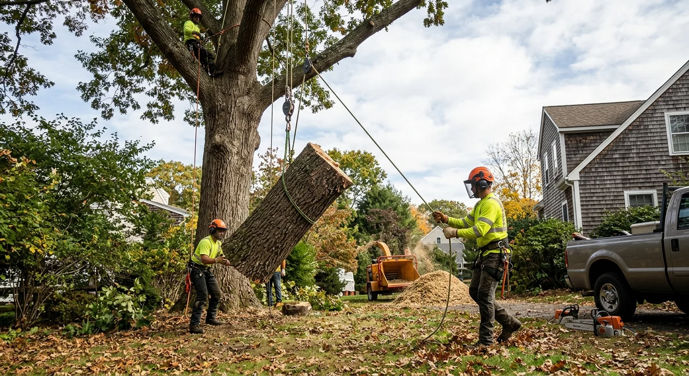 Rigging lines lowering a controlled trunk section into a drop zone