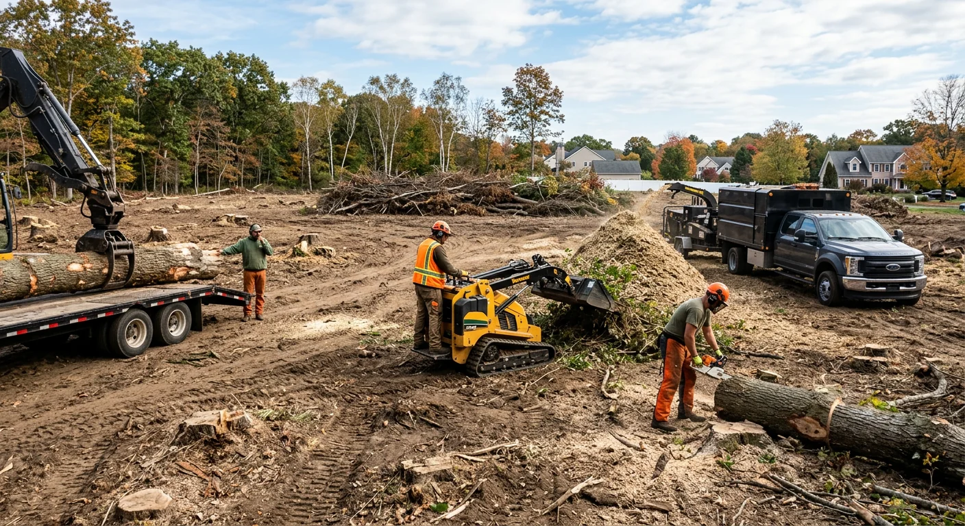 Wide view of cleared multi-acre lot in Milford prepared for new construction