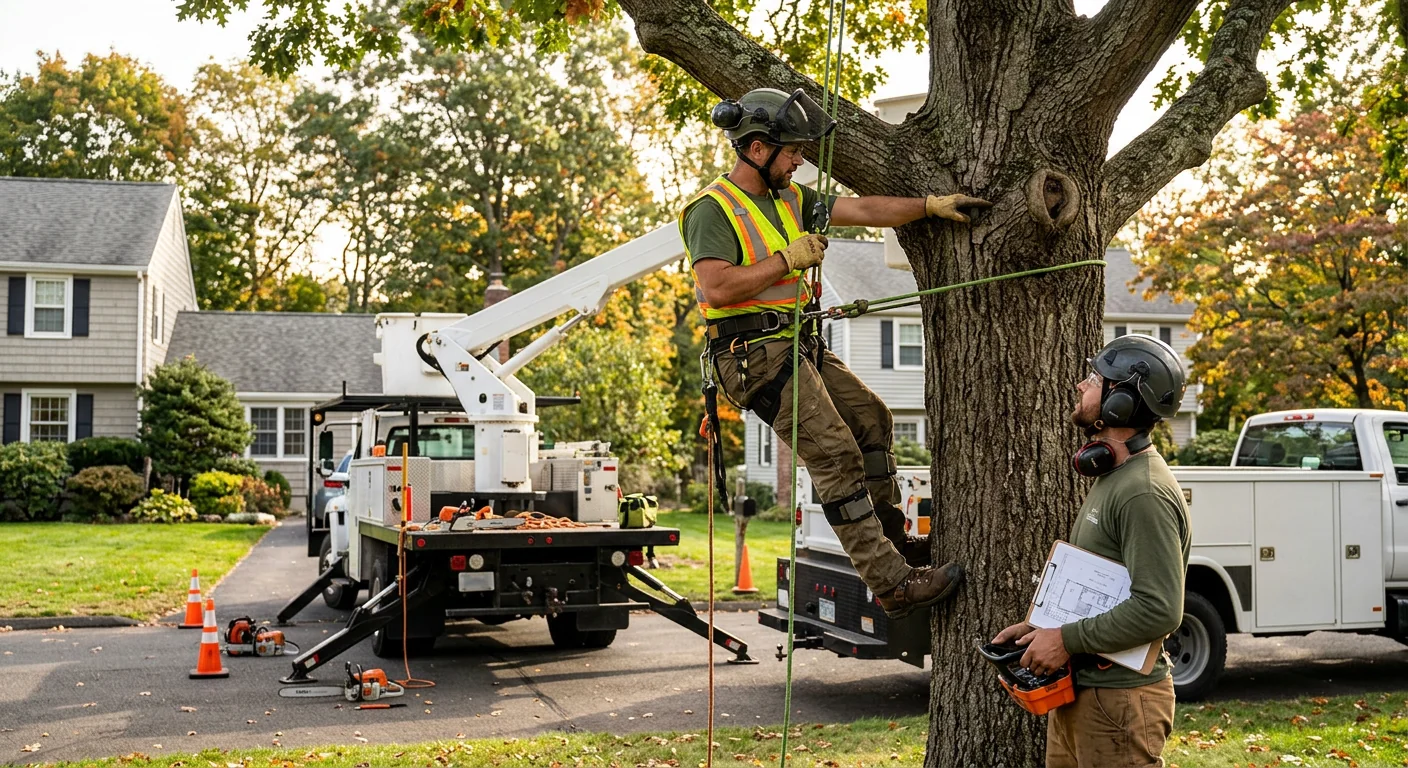 Stressed tree showing deadwood and fungal decay on a Milford residential property
