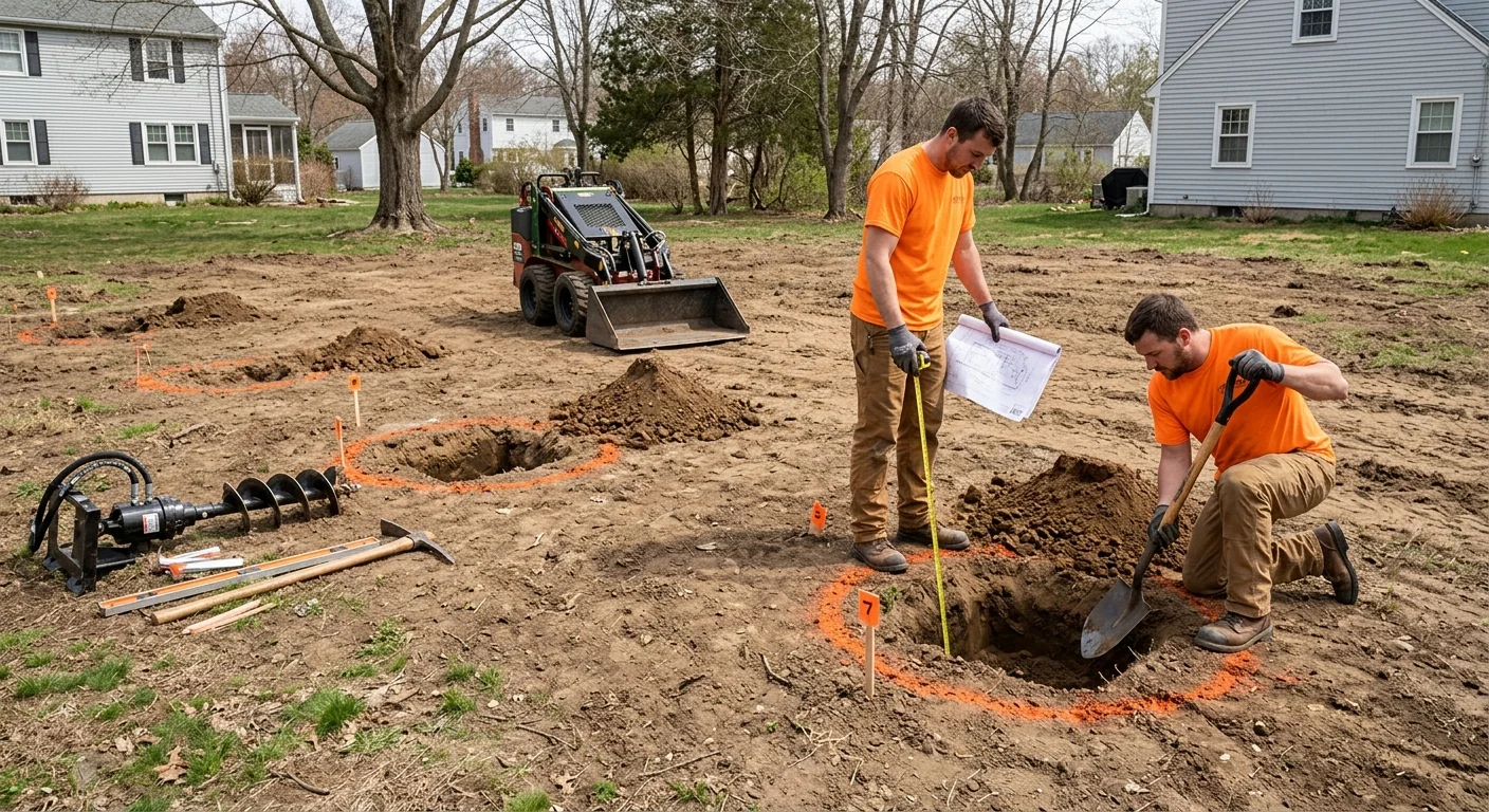Bare lot showing marked planting locations before new trees are installed