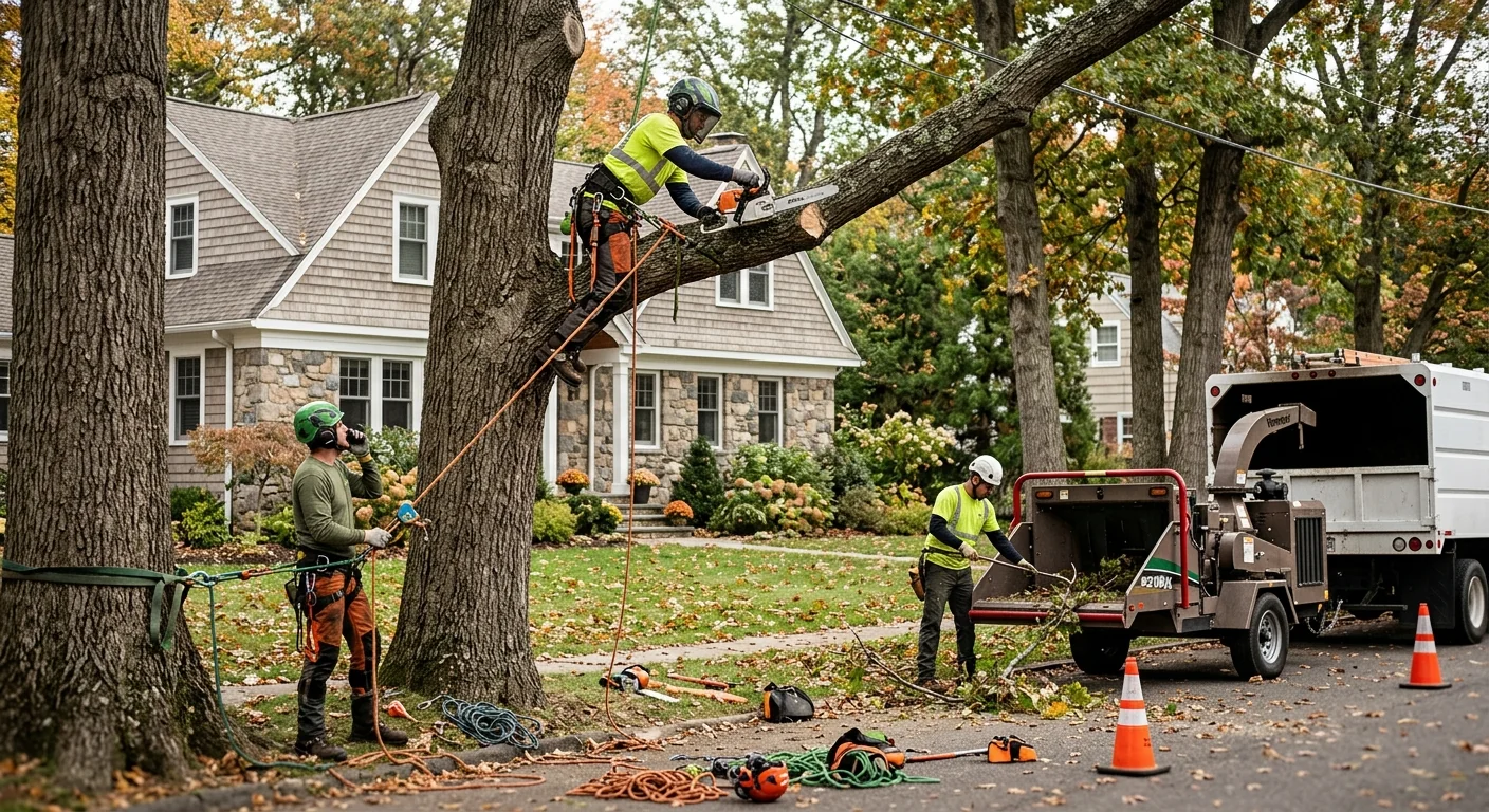 Overgrown canopy with crossing limbs and deadwood on a residential Milford tree