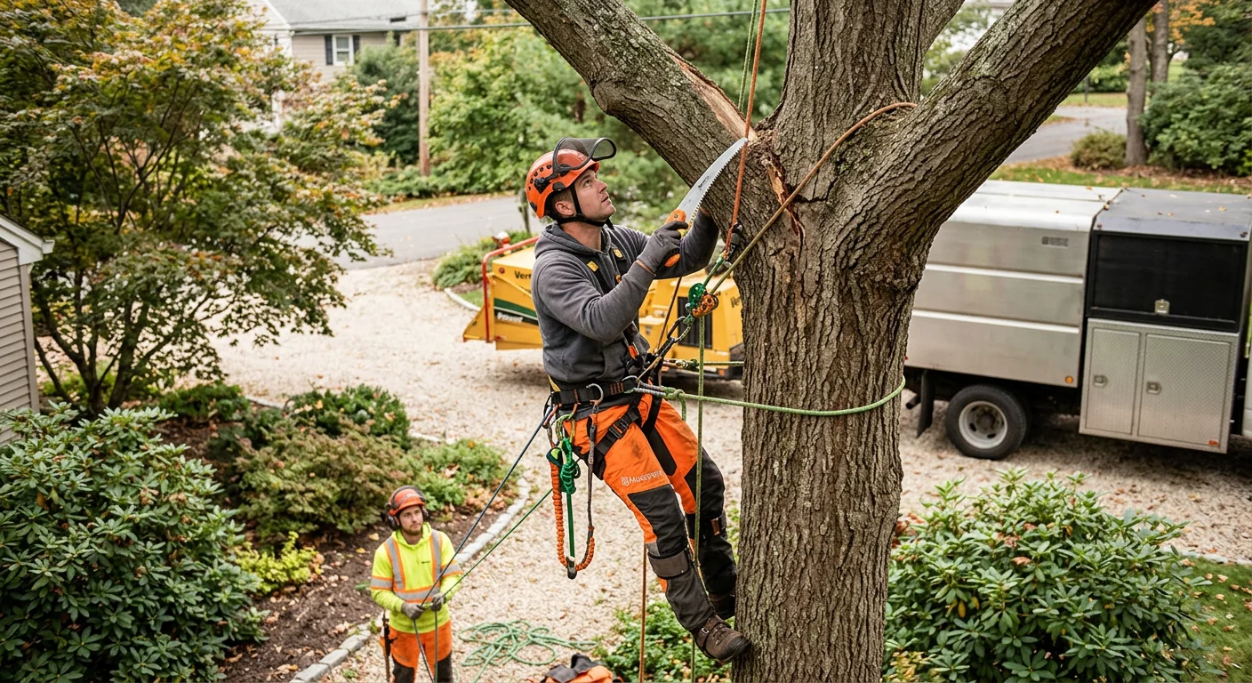 Arborist reviewing a tree service estimate with a Milford homeowner